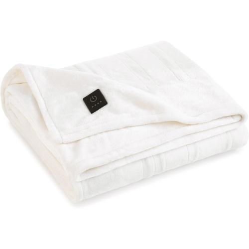 Brookstone Electric Heated Plush Throw - Heated Blankets - 4 Heat Settings, 4-Hour Auto Shut Off, 100% Polyester, 50x60 - Ivory