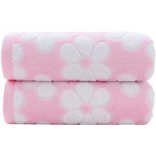 Pidada Hand Towels Set of 2 Floral Pattern 100% Cotton Soft Absorbent Decorative Towel for Bathroom (Pink)