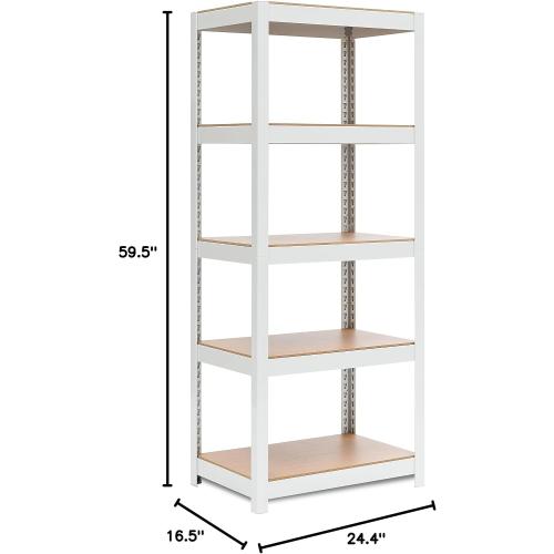 HOMEDANT House 5 Tier 24.1 W Laminated Metal Shelving Unit Adjustable Storage Utility Rack Heavy Duty Shelves Organization Multipurpose Shelf Kitchen Garage Pantry Closet 1 Pack
