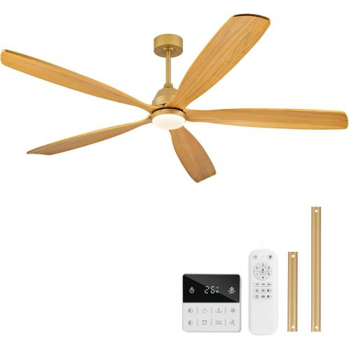 DELIHUA 72 Inch Ceiling Fans with Lights and Remote, Wood Ceiling Fan with Light, 5 Blade, Dimmable, Wall Switch, 6 Speeds Reversible DC Motor, Large Outdoor Ceiling Fan for Patio Farmhouse (Gold)