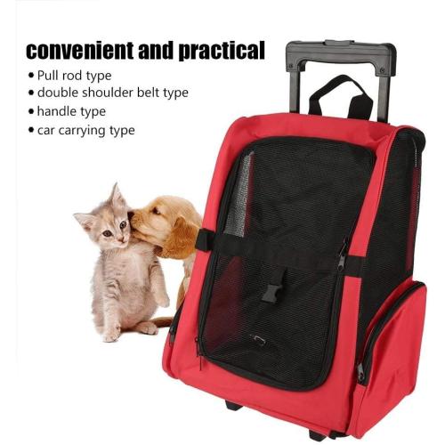 Pet Trolley Backpack, Double Shoulder Bag, for Traveling with Dogs and Cats-Red
