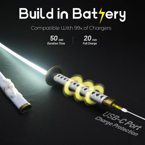 RENGENG Light Up Sword, 40 Inches Rechargeable Pre-Assembled Plastic Replica Anime Sword with Belt & Stand & Spinner