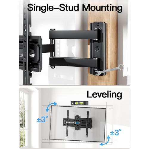 ‼️may have missing pcs‼️Pipishell Full Motion TV Wall Mount for Most 26-65 inch Flat & Curved TVs up to 77 lbs, Adjustable Bracket Height, Corner TV Mount with Single Articulating Arm, Max VESA 400x400mm, PIMF9