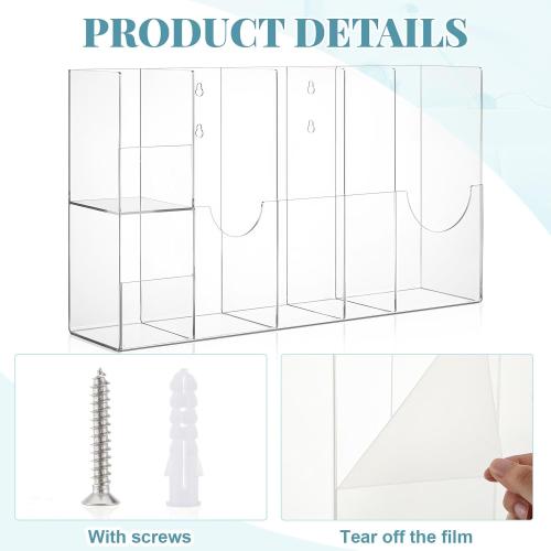 Leinuosen Clear Acrylic Sterilization Pouches Dispenser Rack Organizer Multi-Sized 6 Divided Stations Wall Mount Holder for All Size Sterilization Pouches