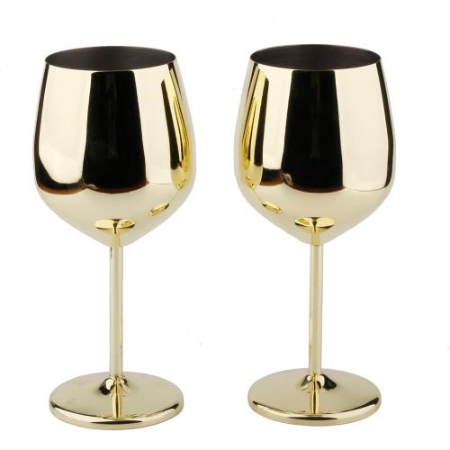 Stainless Steel Wine Glass 18oz - Set of 2 Gold - 3.6 D x 8.3 H (851029)