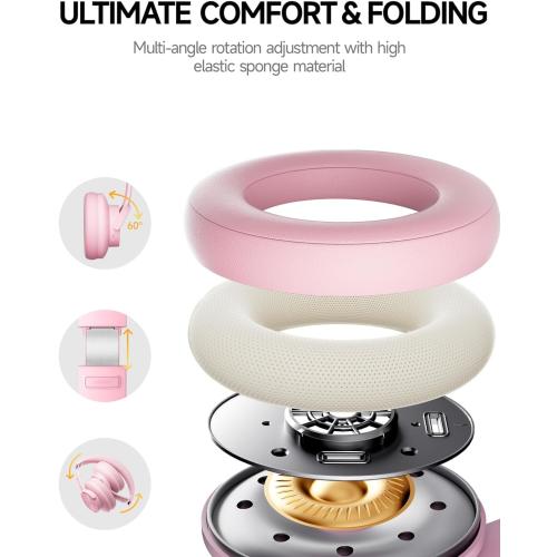 Picun B8 Headphones Wireless Bluetooth, 120H Bluetooth Headphone Over Ear with 3EQ Music Modes, Hands-Free Calls, Deep Bass Headphones for Travel Home Office Cellphone PC (Pink)