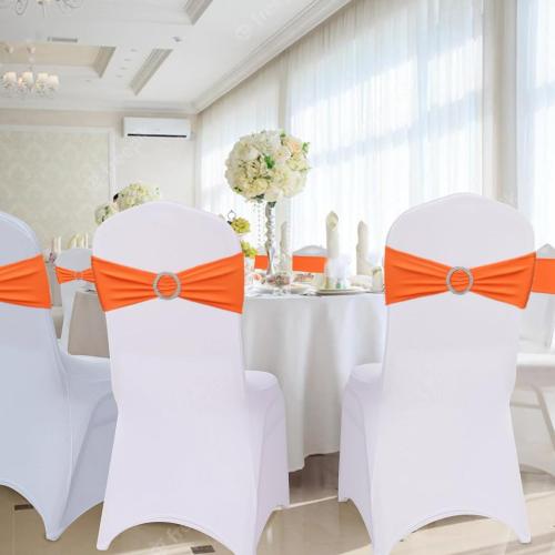 25PACk.....Albassa Chair Sashes Spandex Stretch Chair Bows with Buckle Slider for Wedding Party Decorations (Orange, 25PCS)