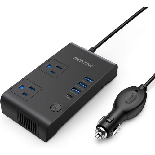 BESTEK 200W Power Inverter, DC 12V to AC 110V Car Inverter with Total 7.8A 4 USB Ports Multi-Protection Car Charger Adapter, ETL Listed(Black)