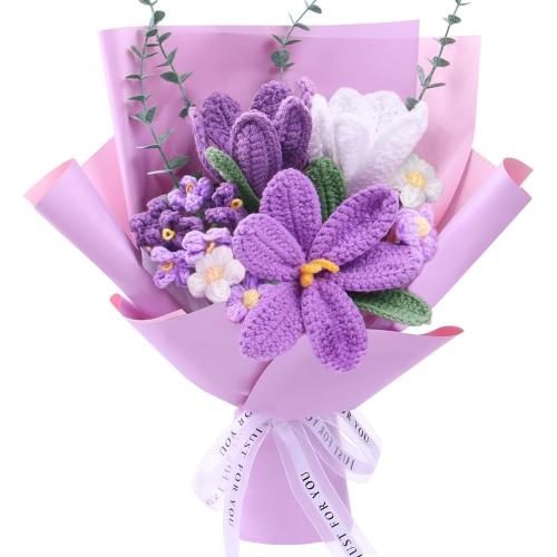 Crochet Flower Bouquet: Crochet Tulips Bouquet Handmade Knitted Flowers with Teachers' Day Wedding Birthday Employee Appreciation Mother's Day Decoration (Purple)