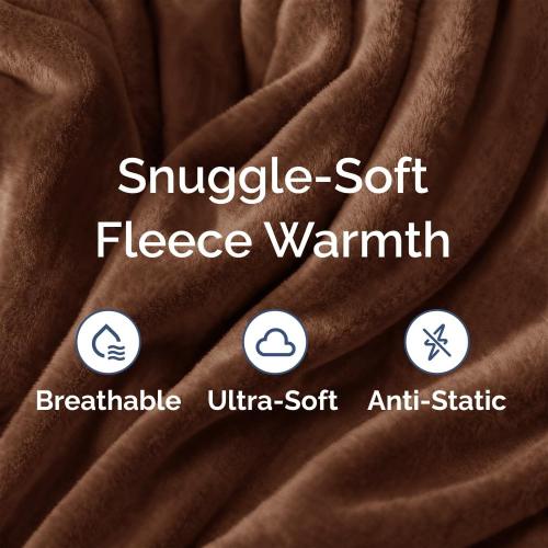 Ultra Soft Fleece Blanket Throw Size - Flannel Fleece Luxury Throw Blanket - Lightweight for Couch Bed Chair - Thick, Warm and Breathable - All Season Cozy Fuzzy, Anti-Static Microplush Bedding, Brown