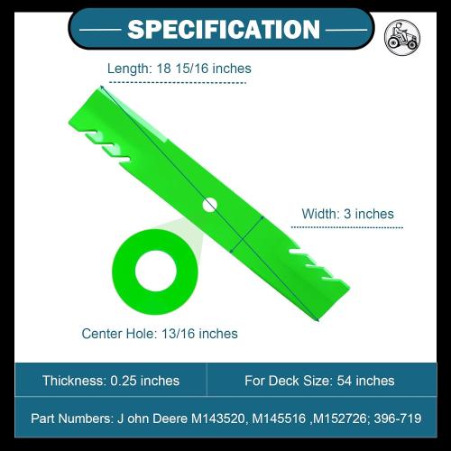 54 Deck Mower Blades (M143520, M145516, M152726) Fits John Dee re Z375R Z525E Z535M Z540M EZTRAK Z425 Z435 Z445 GX255 GX335 GX345 GX355 1023 1025R 1026R (3 Pack)