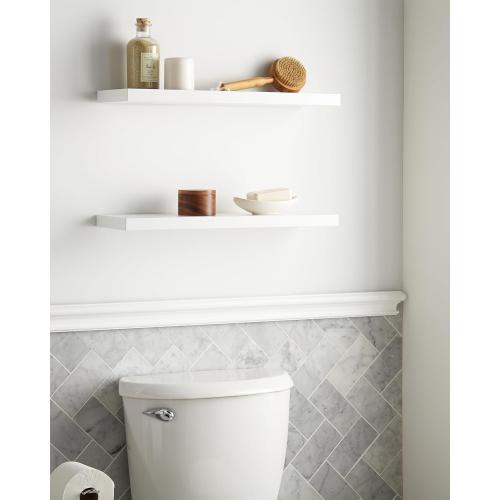 BAYKA Floating Shelves Set of 2, 22.5 Rustic Wood Wall Mounted Shelves for Bathroom, Bedroom, Living Room, Kitchen & Office, Hanging Display Shelf with 22 lbs Capacity (White)