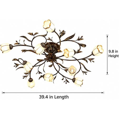 39.5 Inch 10-Lights Branch Shaped Creative Retro Style Flower Vine Ceiling Light Fixtures for Living Room, Bedroom, Kitchen, Study Room