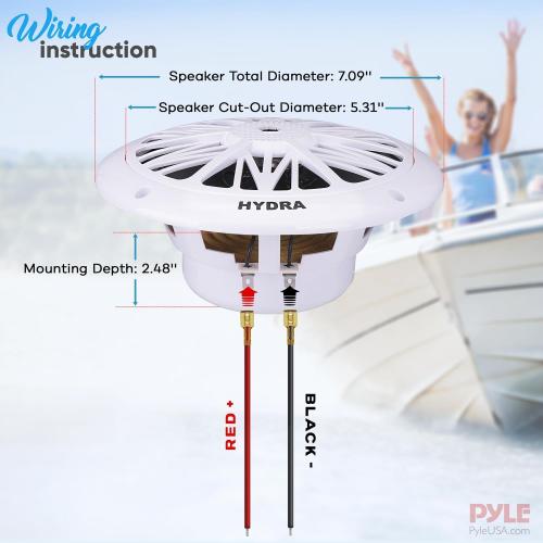 Pyle 6.5 Inch Dual Marine Speakers - 2 Way Waterproof and Weather Resistant Outdoor Audio Stereo Sound System with 200 Watt Power, Poly Carbon Cone and Butyl Rubber Surround - 1 Pair (White)