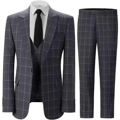 Size XL ..Men's Plaid 3 Pieces Suits Slim Fit Tuxedo Sets for Men Business Formal Wedding Groomsmen Solid Blazer Jacket Vest Pants Sets