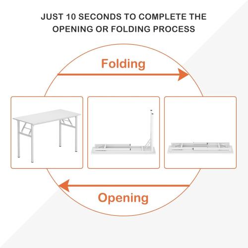 Need Folding Desk for Home Office 39-3/8 Length Modern Folding Table Computer Desk No Install Needed White Color Desktop White Frame AC5DW(100 * 60)