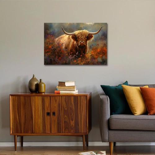 Sense&Sensibility Highland Cow Canvas Wall Art Farmhouse Highland Cow Pictures Wall Decor Rustic Art Modern Western Canvas for Living Room Bedroom Bathroom Kitchen Home Office Decorations 36inx24in