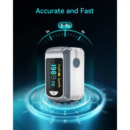 HealthTree JKS50B Fingertip Pulse Oximeter Blood Oxygen Saturation Monitor Pulse Ox, Heart Rate and Fast Spo2 Reading Oxygen Meter with OLED Screen Included Lanyard and 2 X AAA Batteries