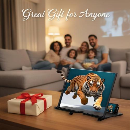 Screen Magnifier Version, 2026 New 3D HD Screen Magnifier for Cell Phone with Foldable Stand, Display Magnifier for Videos, Movies, Gaming, Travel and Home Use (Black, 12'')