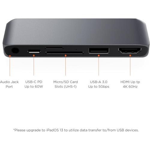 Satechi USB-C Mobile Pro SD Adapter with USB-C PD Charging, 4K HDMI, USB 3.0, Micro/SD Card Readers & 3.5mm Headphone Jack - M2/ M1 iPad Pro, M1 iPad Air, iPad mini and More