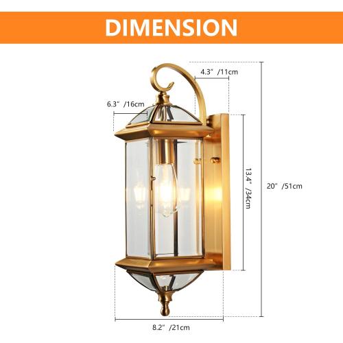 Milaii Copper Exterior Wall Light 20 H Outdoor Light Fixture Waterproof Wall Sconce Oil Rubbed Brass Porch Light with Clear Glass Lantern Wall Mount Lights for House Garage Patio Aisle