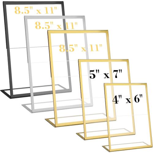EHWINE 12 Pack Acrylic Sign Holder 8.5 x 11, Silver Picture Frame Stand up Table Top Sign Holders, Slanted Back Paper Holder Clear Display Stand Menu Flyer Holder for Wedding Party