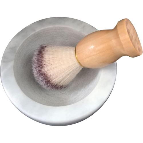 Marble Shaving Bowl，Handcrafted White Marble Later，Shaving Soap & Cream Bowl for Men，Lather Mug with Interior Grooves Builds a Rich.