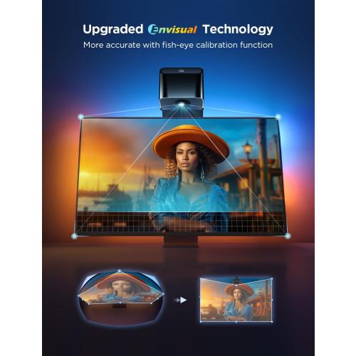 Govee TV Backlight 3 Lite with Fish-Eye Correction Function Sync to 55-65 Inch TVs, 11.8ft RGBICW Wi-Fi LED Strip Lights with Camera, 4 Colors in 1 Lamp Bead, Voice and APP Control, Adapter