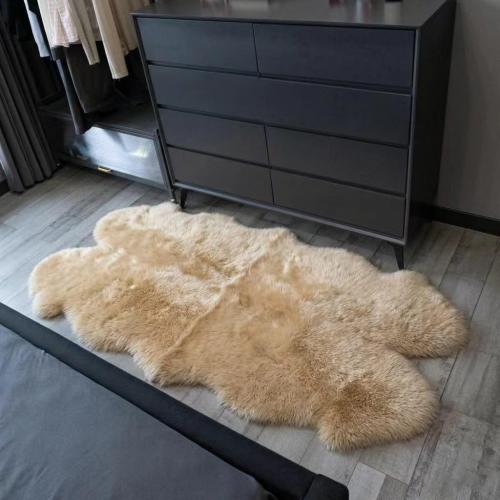 Sheepskin Rug, Fluffy Shaggy Area Rug, Super Soft 48‘’ x 72‘’ Sheepskin Hair Rug, Plush Rug, Decorative Rugs for Bedroom, Children's Room, Living Room (Khaki Camel, 48‘’×72”)