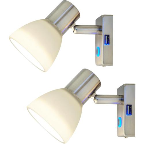 THALASSA 2 Pack RV Interior 12V Reading Light with USB Port and Inbuild Touch Dimmable Switch - Frosted Glass Shade Brushed Nickel, Surface Mount on Camper Van, Warm White, Small Base
