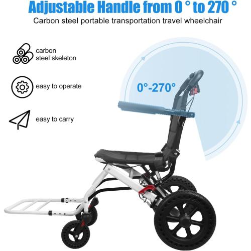 BLACK Ultra-Light Folding Transport Wheelchair for Adults & Seniors, 20 Portable Wheelchair with Telescopic Handle & 12 Solid Wheels 120kg Capacity Compact for Tight Spaces (Only 14lbs) White M