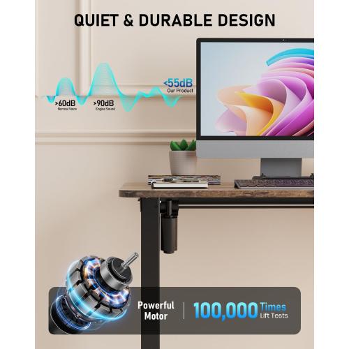40 Electric Standing Desk Adjustable Height, Sit Stand up Desk for Home Office & Computer Workstation, 2 Memory Height Settings, Splice Board, 2 Hooks, Black Frame/Rustic Brown Top