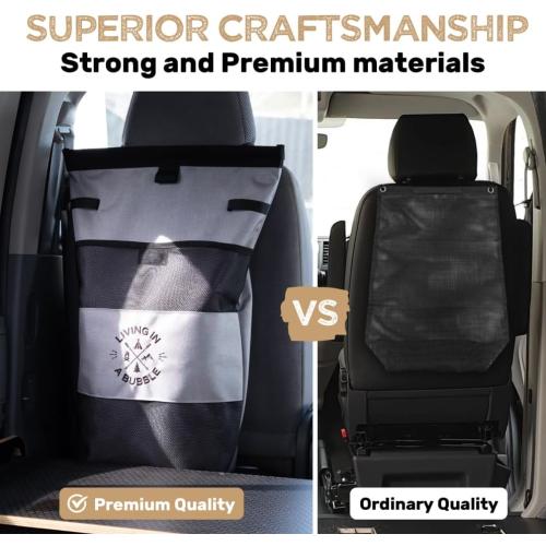 Living in a Bubble Premium Utility Bag for Campervans and Cars - Laundry Bag, Multipurpose Seatback Bag & Seat Back Organizer - Vanlife Accessory & Van Storage Solution - Grey