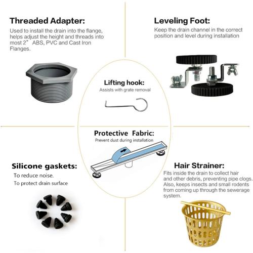 Neodrain 24-in Brushed Brass Rectangular Linear Shower Drain with Brick Pattern Grate, 304 Stainless Steel Bathroom Floor Drain, Gold Linear Drain with Hair Strainer,CUPC Certified