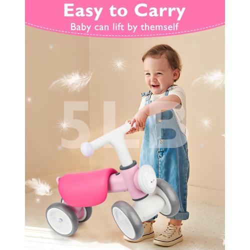 Toddler Toys Balance Bike for 1 Year Old Girl Gifts,4 Wheels Colorful Lighting with Music Baby First Bike,Toddler Girl Toys Balance Bike for 1st 2 Year Old Birthday Gifts