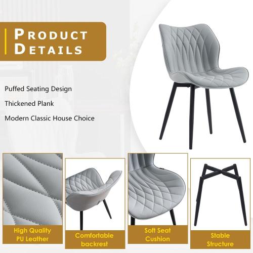 Kidol & Shellder Dining Chairs Set of 2 Modern Kitchen Chairs with Back Armless Accent Chairs for Living Room Upholstered Faux Leather Chair Mid Century Comfy Side Chair with Metal Legs, Grey