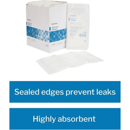 McKesson Abdominal Pads, Sterile, Nonwoven Cellulose, 5 in x 9 in, 20 Count, 2 Pack