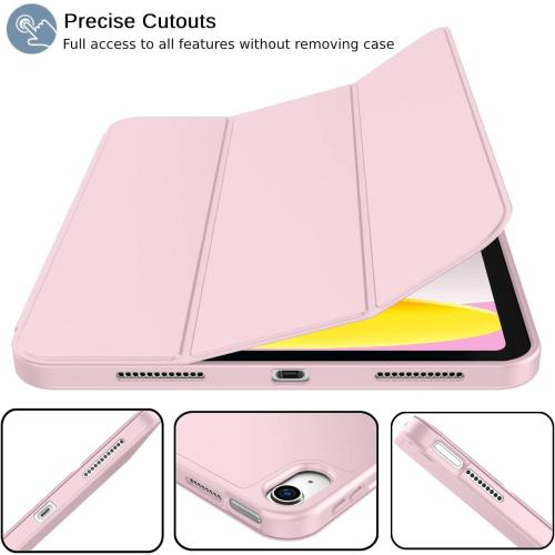 iMieet iPad (A16) Case/iPad 10th Generation Case [11-Inch 2025/10.9 Inch 2022] with Pencil Holder, Trifold Stand Smart Cover with Soft TPU Back,Auto Wake/Sleep(Pink)