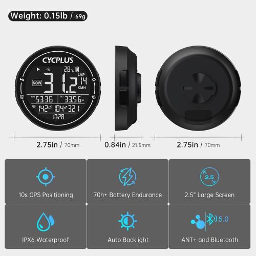 CYCPLUS GPS Bike Computer, Wireless Cycling Computer, ANT  Bluetooth Bicycle Speedometer Odometer IPX6 Waterproof, Rechargeable with 2.5″ Screen for Bikers Outdoor Cycling (New Upgraded)