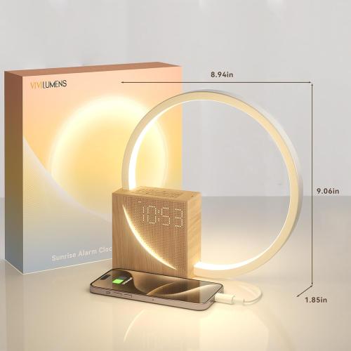 Vivilumens Sunrise Alarm Clock for Heavy Sleepers Adults, Wake-up Light, Sleep Aid 10 White Noise Sound Machines with 30/60/90 Timer, 3 Level Dimmable Touch Table Lamp with Snooze USB Charger Port
