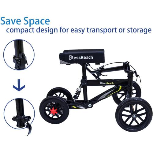 All Terrain Steerable Knee Scooter Crutch Alternative Deluxe Medical Scooter Double Handbrake,for Adults Injured Ankle & Foot Recovery Scooter in Black