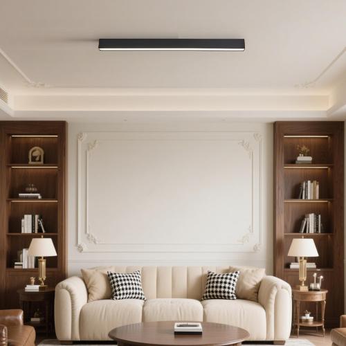 Black ceiling light LED, modern and simple, long strip ceiling surface installation, suitable for living room, bedroom, corridor and kitchen, remote control to switch color and brightness, 23.6 inches