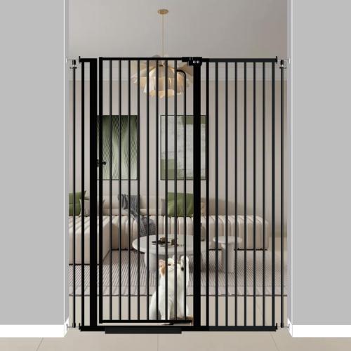 57 Extra Tall Pet Gate for Cats Dogs-43.4-48 Extra Wide Cat Gate for Doorways and Stairs-1.37 Ultra Narrow Spacing Pressure Mounted Dog Gate with One-Handed Operation(43.4-48)