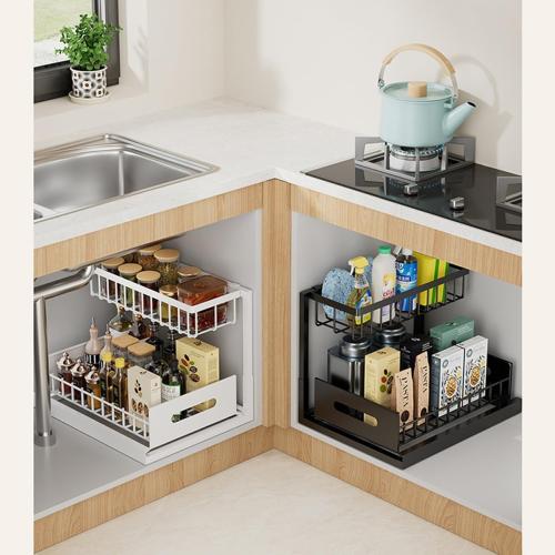 Black Under Sink Organizer, Pull Out Cabinet Storage Organizers 2 Tier Slide Out Sink Shelf Cabinet Storage Shelves, Storage for Kitchen Bathroom