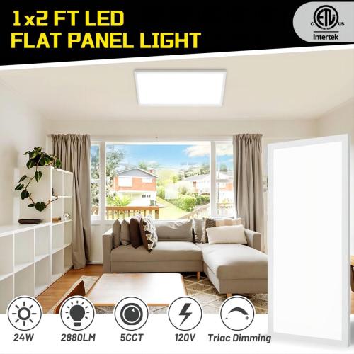 1x2 LED Flat Panel Light Surface Mount 2-Pack, Flush Mount Ceiling Light 24W 2880LM, 5CCT 3000K/3800K/4500K/5200K/6000K, Dimmable Panel Lights