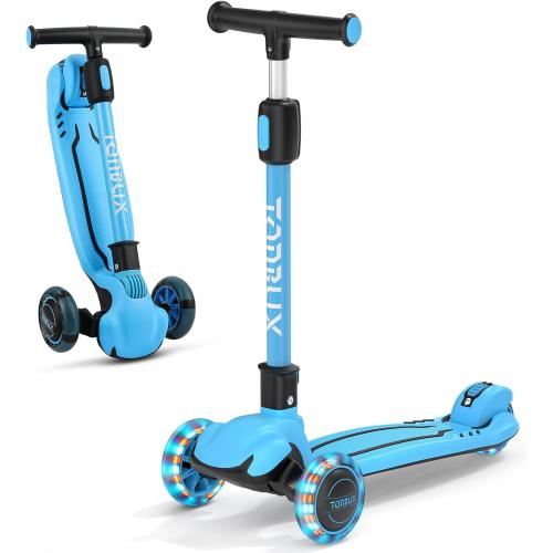 TONBUX Kids Scooter, Light Up 3 Wheel Kick Scooters for Kids 3-12, Folding Scooters with Adjustable Height - Toddler Scooter Lean-to-Steer & Widen Anti-Slip Deck