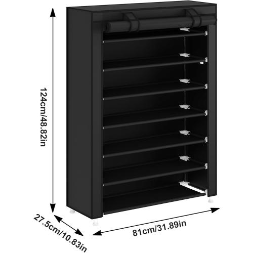 Laiensia 7-Tier Vertical Shoe Rack Organizer, Space Saving Shoe Storage Organizer, Non-Woven Cover Shoe Shelf Holds 28-35Pairs for Bedroom, Hallway, Closet Entryway, Black