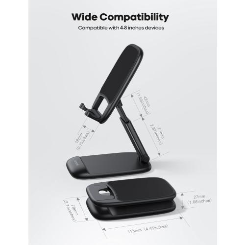 Lamicall Cell Phone Stand for Desk - [Height Adjustable] Foldable Mobile Phone Holder, Portable Stand for iPhone 17 16 15 14 13 12 11 Pro Max Plus Air, Galaxy S25, Telephone, Office Gift Accessories