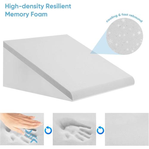 Wedge Pillow, 7.5 Inch Bed Wedge Pillow for Headboard, Pillow Wedge for Acid Reflux Relief, After Surgery, Sleeping，Back Pain Relief, Memory Foam Top, LightGrey