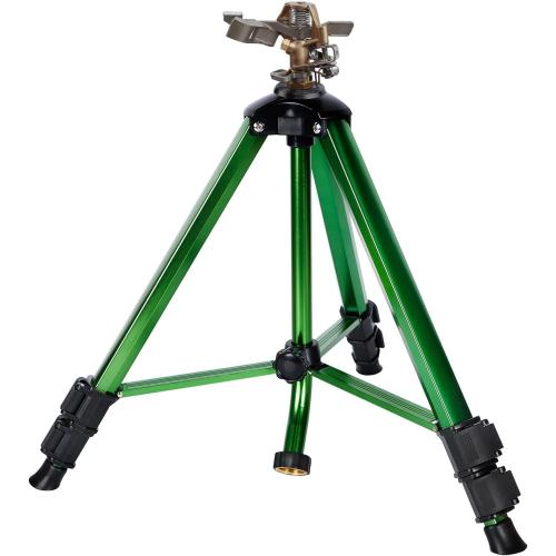 Biswing Impact Sprinkler Head on Tripod Base, Heavy Duty Lawn Sprinklers, 360 Degree Large Area Irrigation, Brass Sprinkler Nozzle & Solid Alloy Metal Extension Legs Flip Locks, 1 Pack